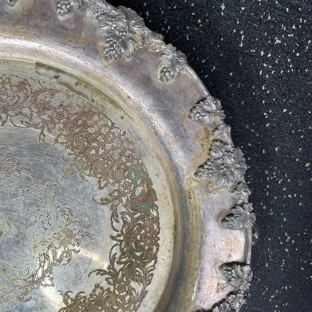 Vtg International Silver Co 115 Footed Silver Plated Plate Grapes‎ Leaves 16